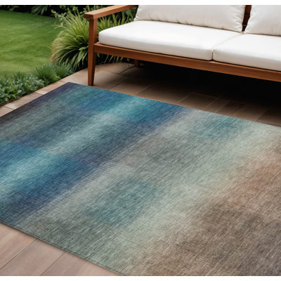 Tapis intérieur/extérieur lavable, bleu et cuivre abstrait, 3 m x 4,25 m