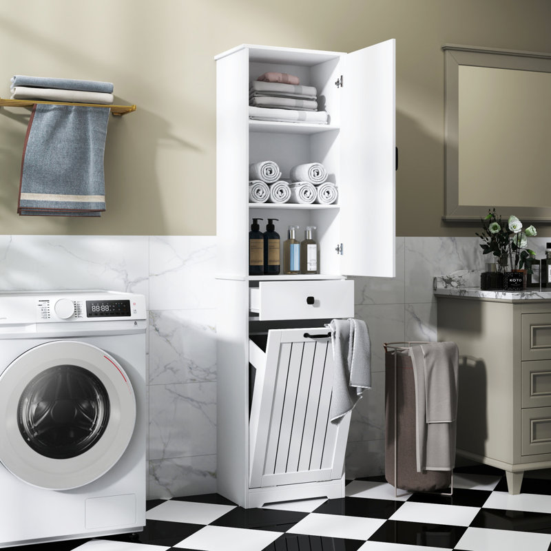 White Laundry Cabinet With Construction And Storage Space Elegant Convenient Separation