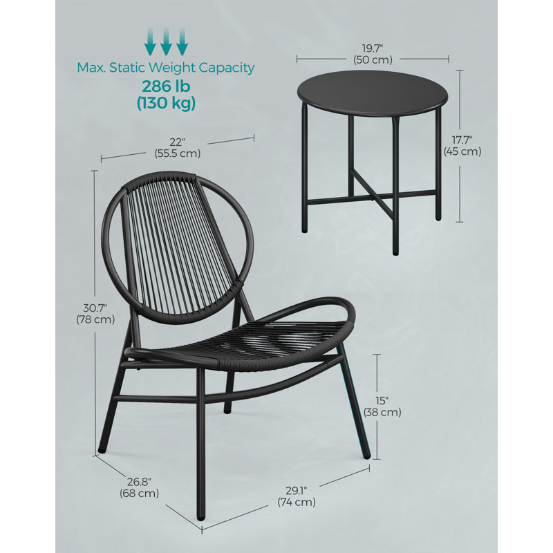 Brenn 2 - Person Patio Conversation Set, Black