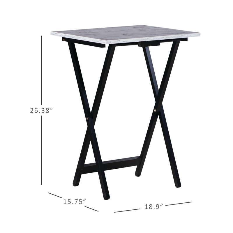 Riceboro Folding Tray Table Set, Black/White