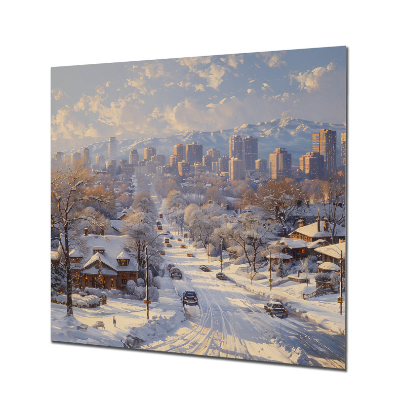 Blanc et gris Calgary Winter Morning II - Canada Wall Art Living Room, Métal métal, H 16 po x l 16 po x P 1 po