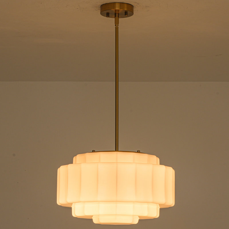 3 - Light Drum Glass Schoolhouse Kitchen Island Pendant Light