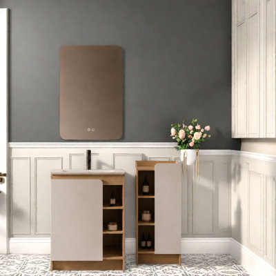 Ensemble de meuble-lavabo avec lavabo, rangement latéral 16 po, chêne clair