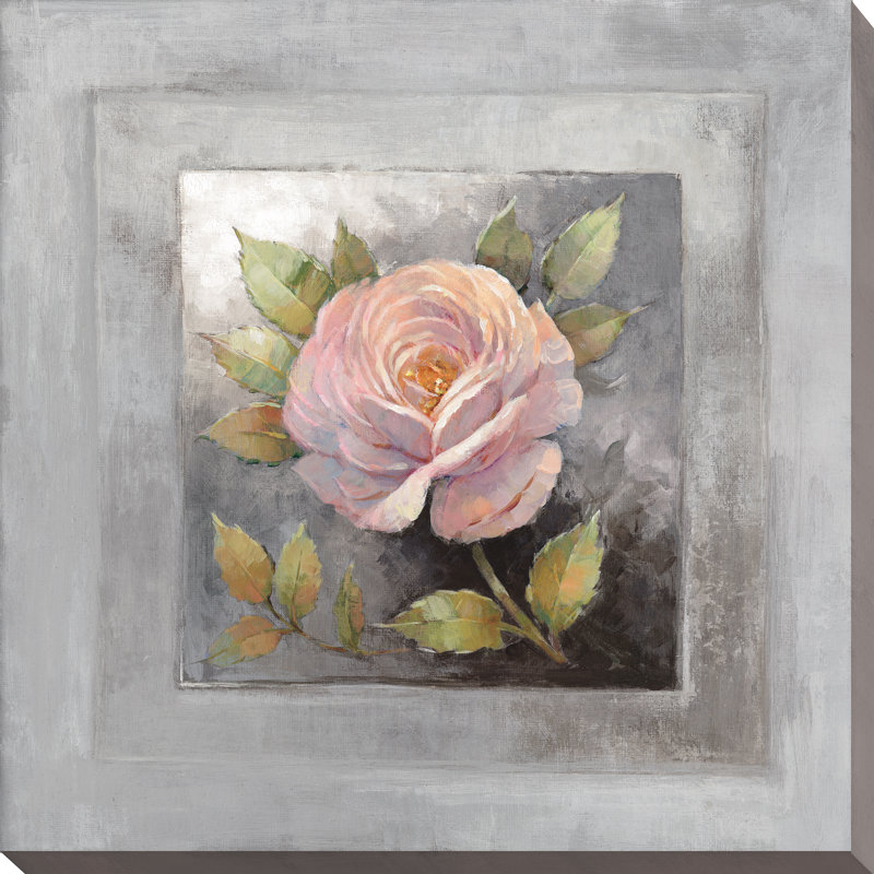 « roses on gray iv », reproduction d’art sur toile tendue, H 18 po x l 18 po