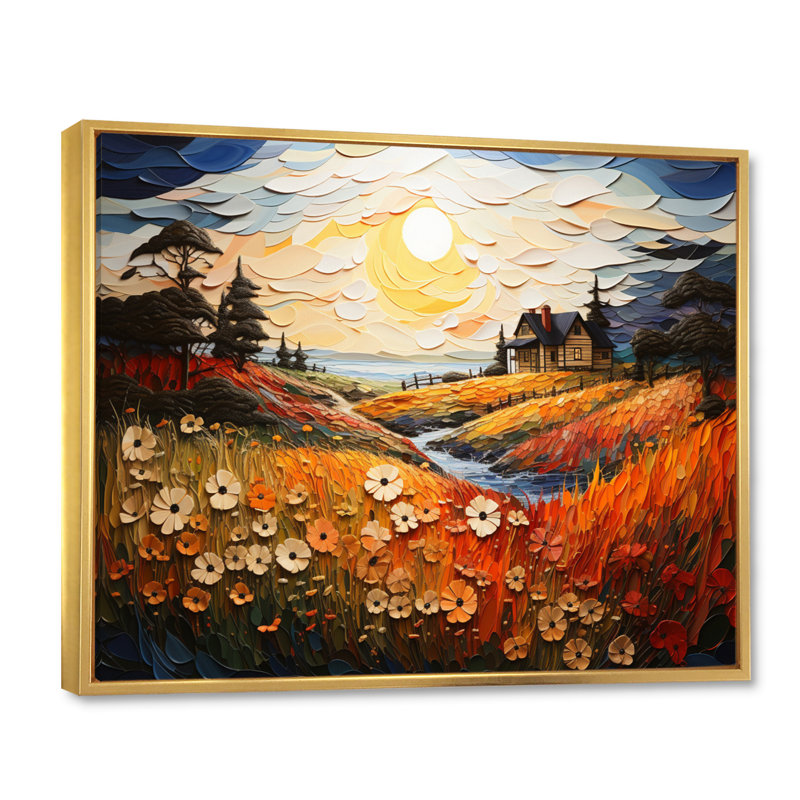 Marteka Farmhouse Seasons Pointillism II - impression, H 16 po x l 32 po, Cadre flottant doré
