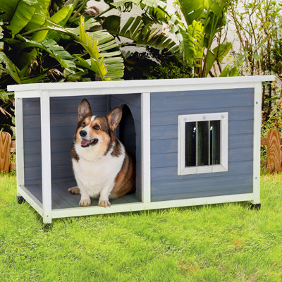 Tucker Murphy Pet™ Dog House Outdoor, Weatherproof for Medium Small Dogs, Durable and Comfortable, Light Grey