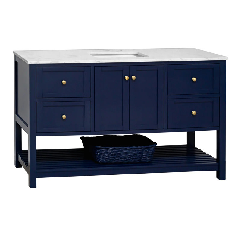 Binne 60" Single Bathroom Vanity Set, Royal Blue, Engineered Carrara