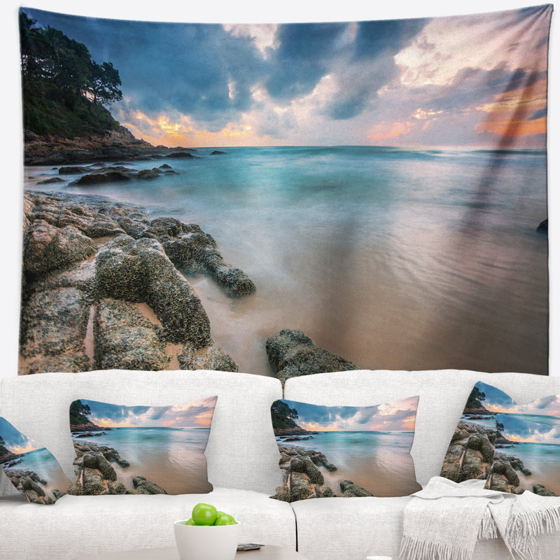 Tapisserie de plage avec coucher de soleil tropical, H 32 po x l 39 po