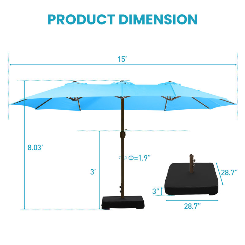 Parasol de marché rectangulaire Ocilla, Bleu clair