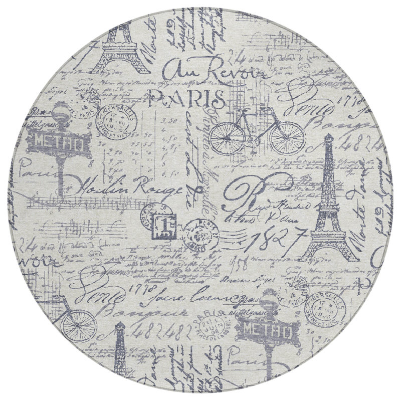 Tapis de fantaisie Husby ACN2209 intérieur / extérieur lavable à la machine, Rond 8 pi