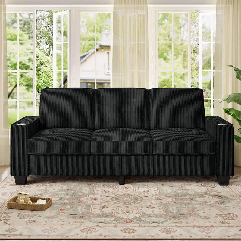 83.5 inch Oversized 3 Seater Couch, Upholstered Corduroy Love Seat Sofa for Living Room, Modern Deep Seat Comfy Loveseat Sofa Couch with Cup Holders