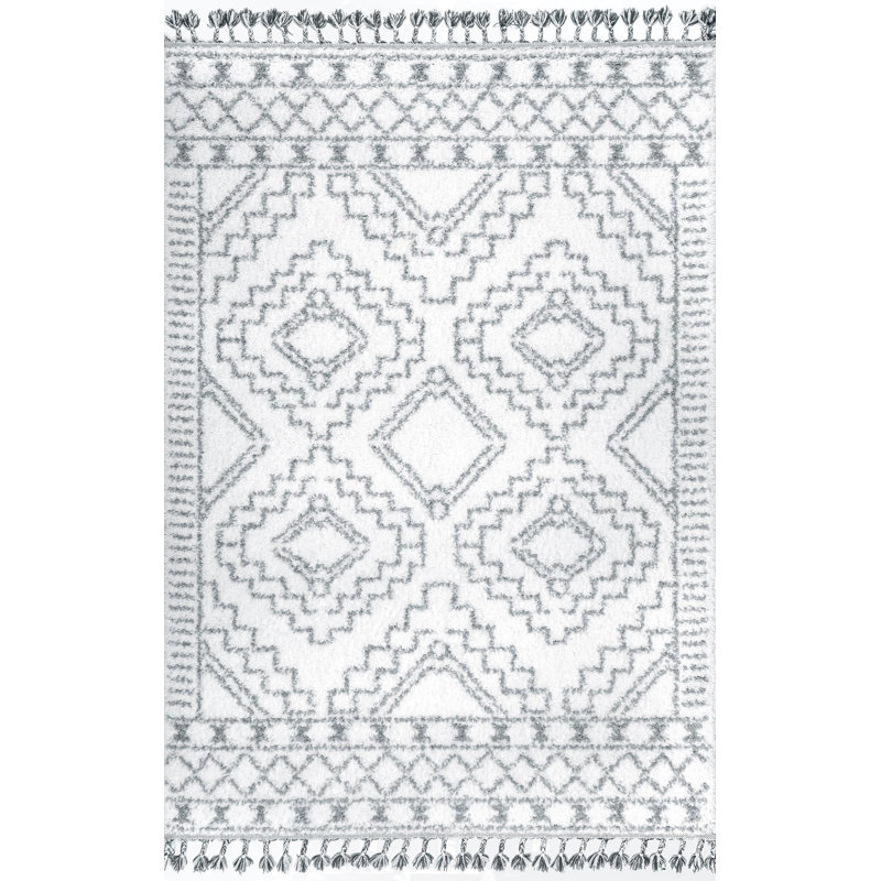 Geometric White Area Rug, Rectangle 4' x 6'
