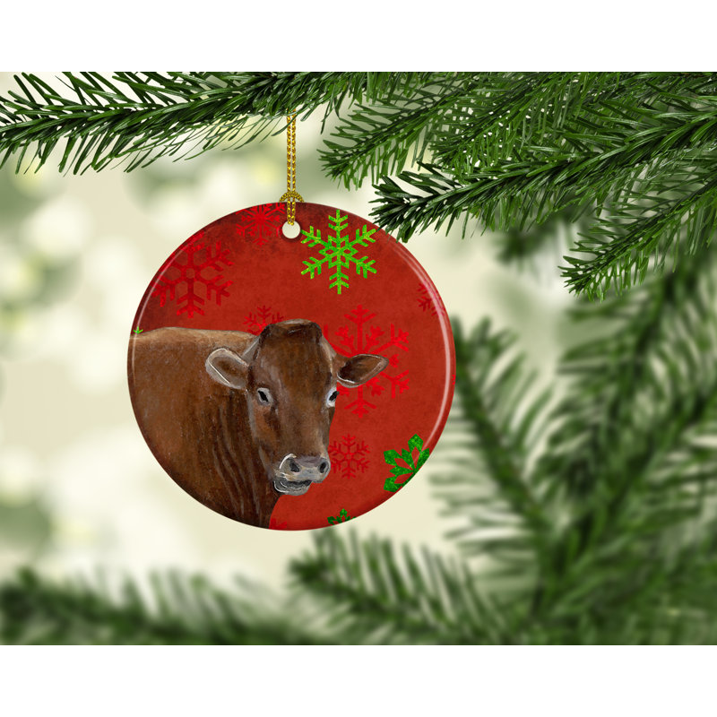 Ornement figurine suspendu en céramique noël flocons de neige de vache
