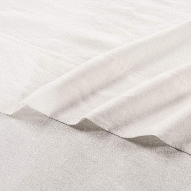 Stone Washed Pure Linen Sheet Set, Fitted Sheet 16" Pocket, California King, Ivory