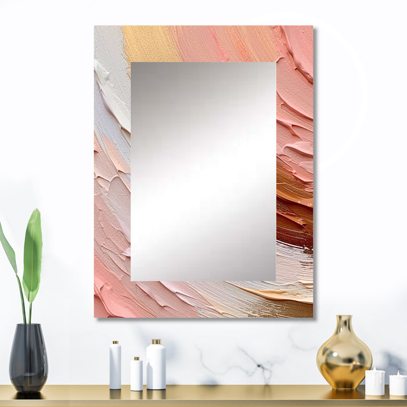 Peach and Gold Spiral Radiance - Pink Wall Mirror Decor, 32 po x 24 po