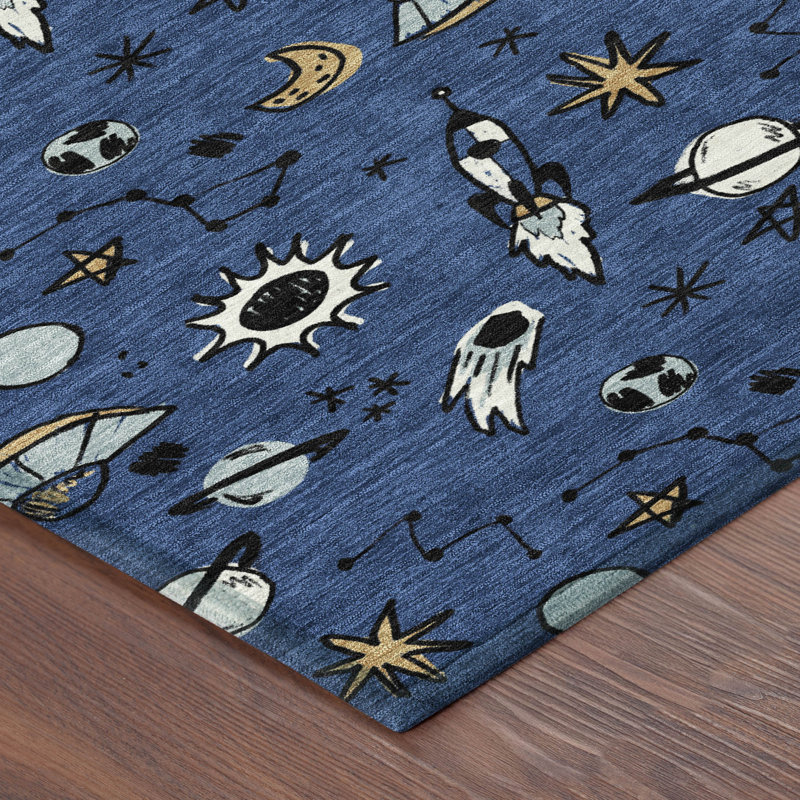 Machine Washable Indoor/Outdoor Chantille ACN2580 Kids Rug, 1'8" x 2'6", Baltic