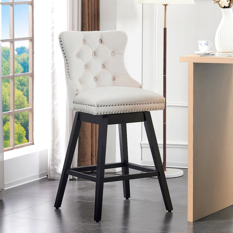 Solid wood Swivel Stool, Beige, Counter Stool (26" Seat Height)