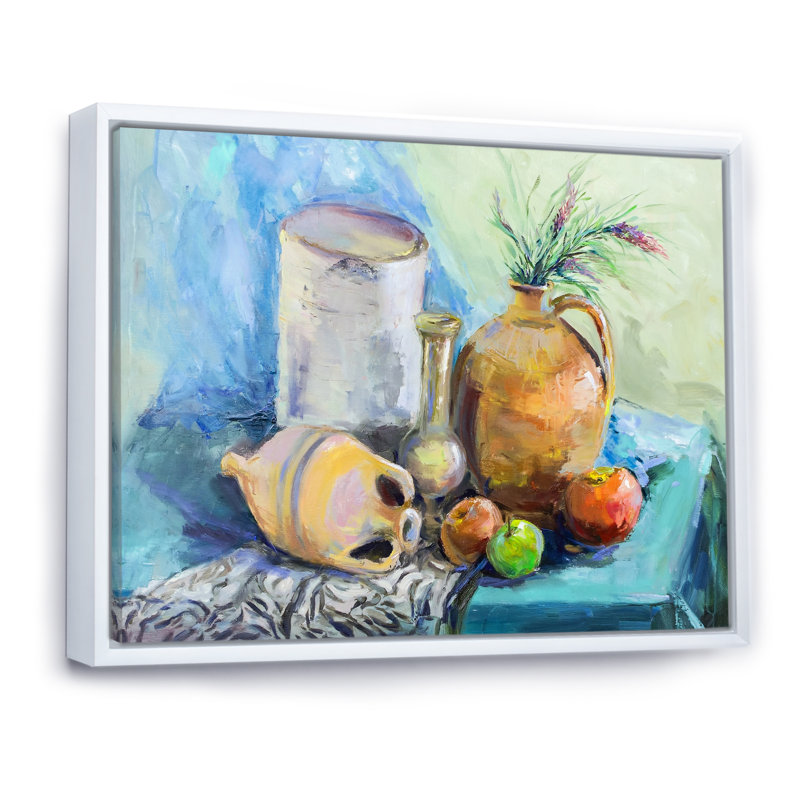 Fleurs et fruits impressionnisme II - décoration murale en toile de ferme, H 34 po x l 44 po x P 1,5 po, Cadre flottant blanc