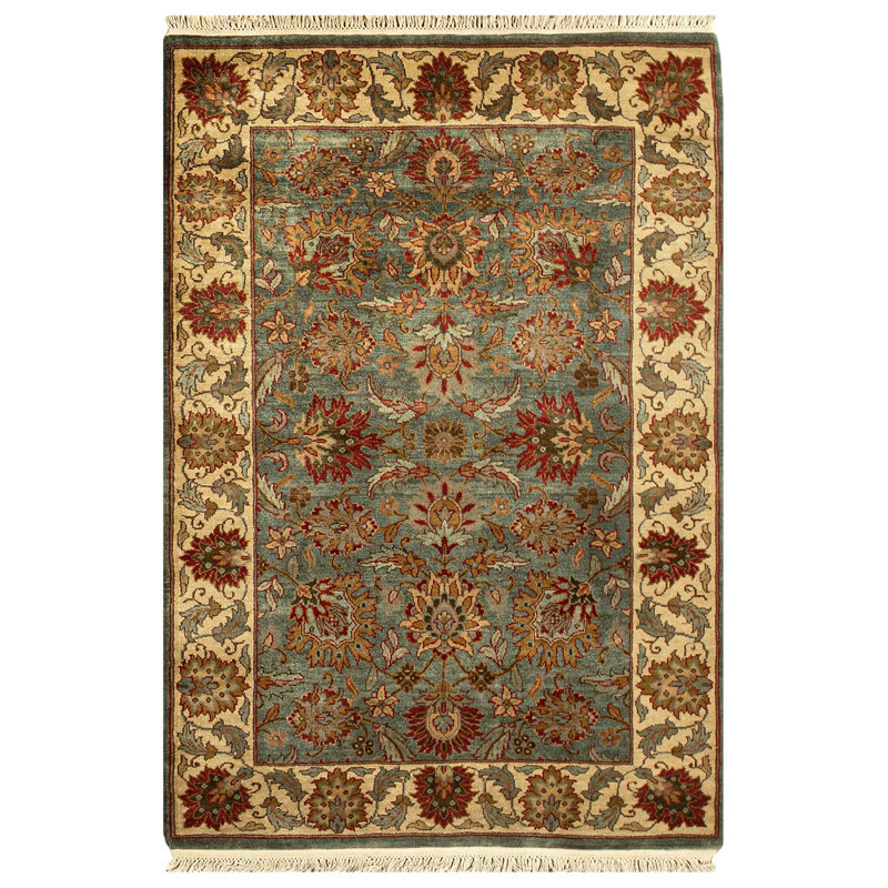 Tapis vert et crème noué à la main de haute qualité