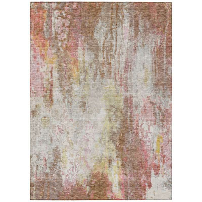 Tapis extérieur lavable abstrait mauve et ivoire 3 pi x 5 pi brun clair