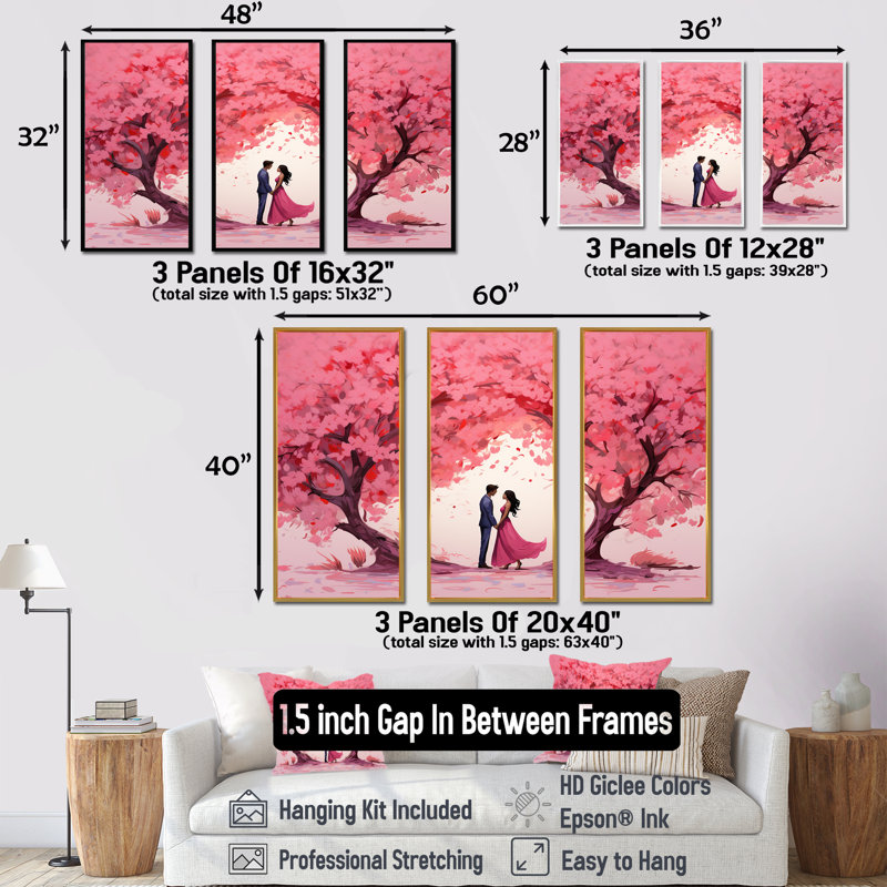 Couple Love Under The Tree II - Paysage romantique, art mural, Cadre flottant noir, H 28 po x l 36 po x P 1 po