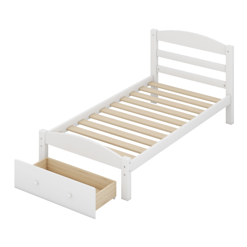 Base de lit plateforme avec tiroir de rangement, Blanc
