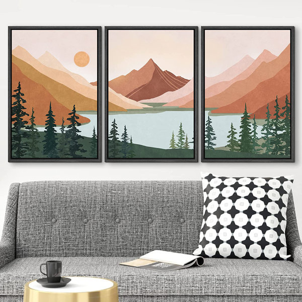 IDEA4WALL Geometric Mountain Forest Lake Abstract Nature Framed On ...