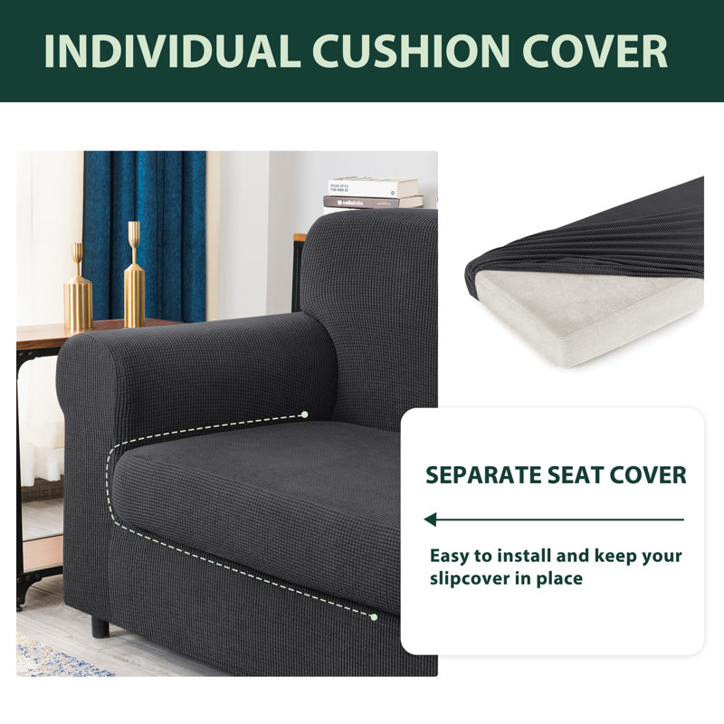 Stretch Box Cushion Sofa Slipcover with Cushion Cover, Grey