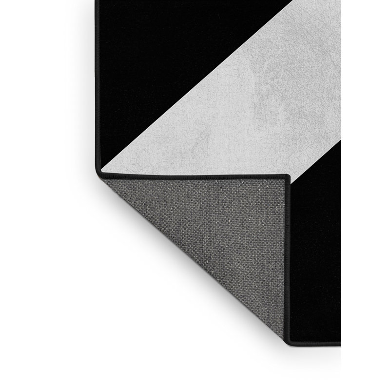 Soft Plush Ebbert Contemporary Geometric Shapes Area Rug in Black – Black Binding, 8x10