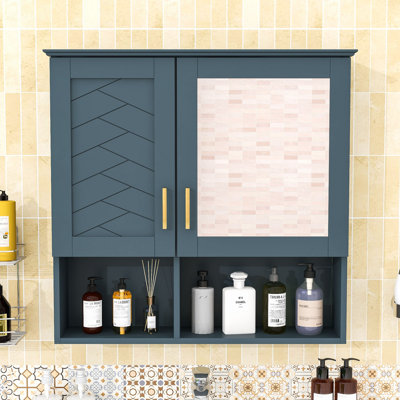 Armoire de salle de bain murale à miroir avec charnières à fermeture douce et tablettes réglables