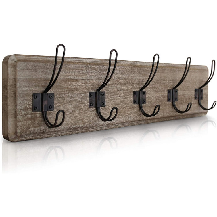 Rustic Coat Rack - Wall Mounted Whitewash 24" Entryway Coat Hooks - 5 Rustic Hooks, Solid Pine Wood. Perfect Touch For Your Entryway, Kitchen, Bathroom... (Whitewash)