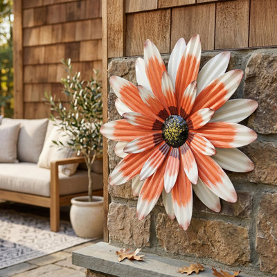 Décoration murale tournesol en métal 32 cm - Art floral rustique en fer pour patio et jardin extérieur