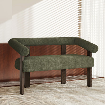Causeuse ronde avec accoudoirs, canapé 2 places en bois d'hévéa et en tissu, canapé d'appoint compact pour les petits espaces, salon / salle à manger / bureau