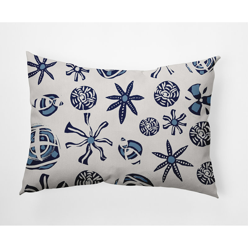 Geometric Outdoor Reversible Throw Pillow, Navy Blue