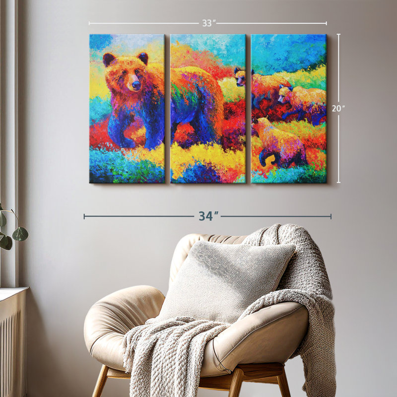 «Grizz Family», reproduction sur toile, H 20 po x l 33 po x P 1,25 po
