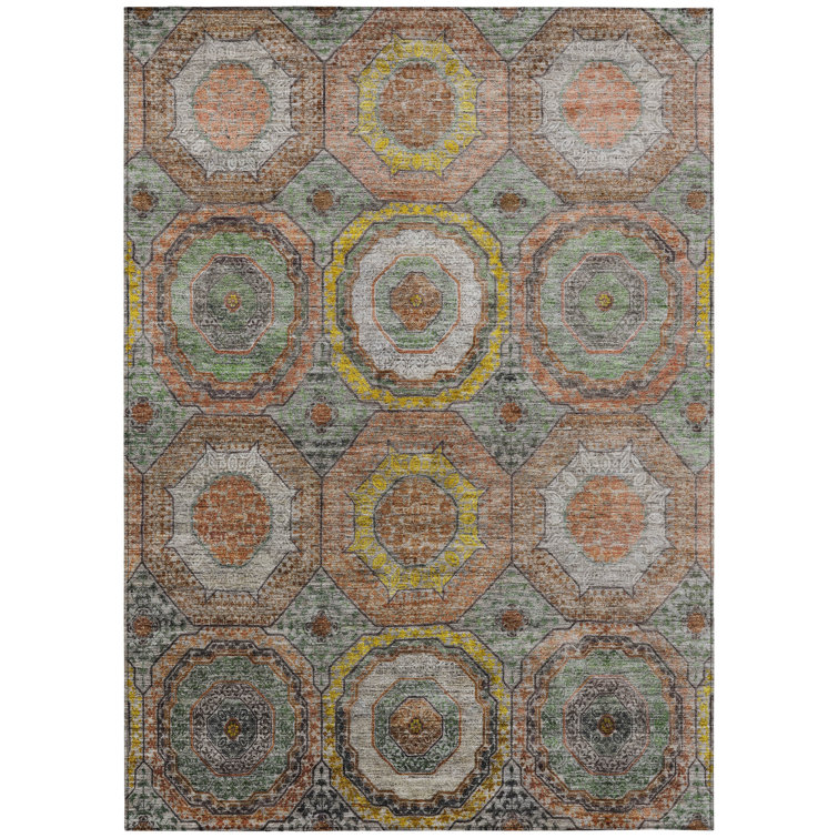 Machine Washable Indoor/Outdoor Xhevrie Sage Rug
