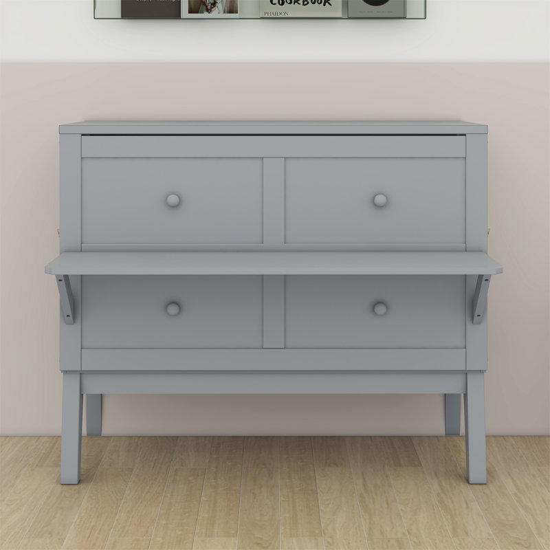 Grand lit escamotable gris avec ports USB et tablettes, lit mural en bois peu encombrant pour chambre d'amis, Gris, Grand