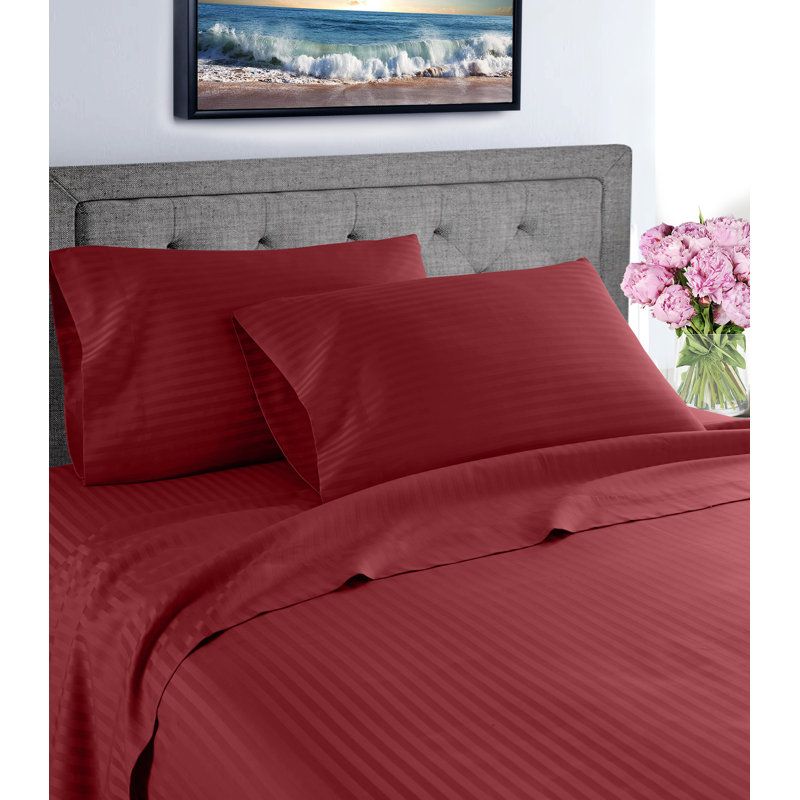 Ensemble de draps en satin de microfibre , Ensemble de drap pour lit très grand avec drap-ho, Bourgogne