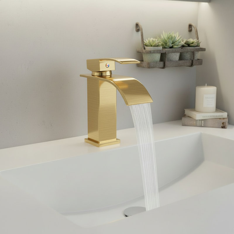 Modern Single Handle Single Hole Bathroom Faucet in Stainless Steel, Brushed Gold