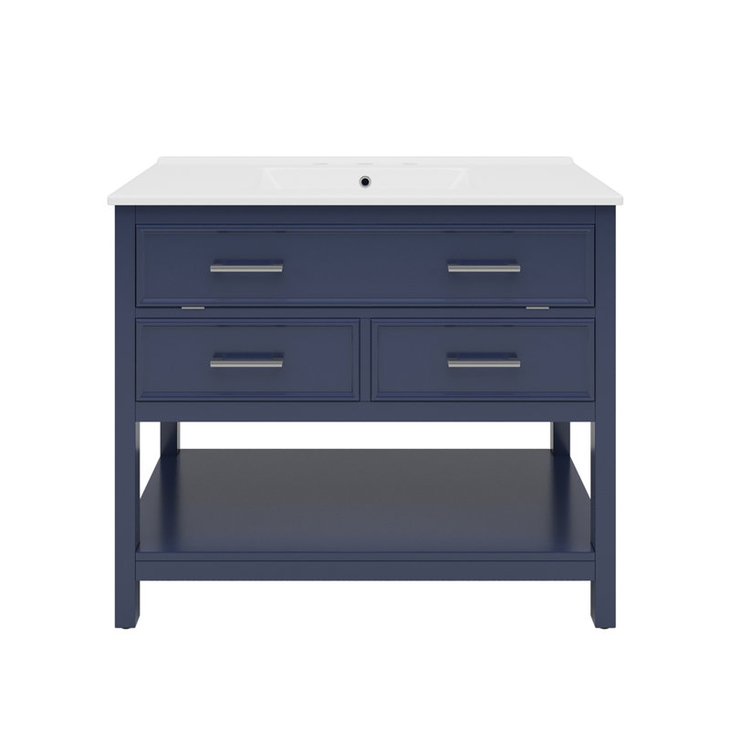 Meuble-lavabo 36 po avec lavabo en céramique, Bleu