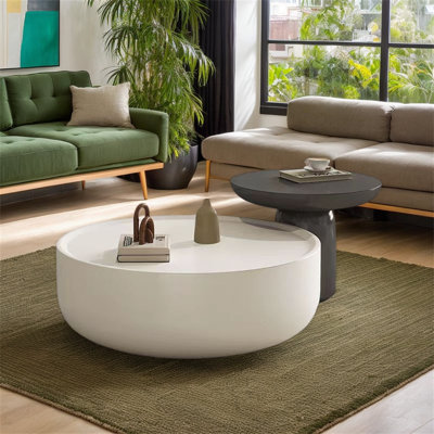 Round Nesting Coffee Table Set Of 2 – Space-saving Stacked Side Tables With Sleek Slate Top For Living Rooms, Bedrooms and Small Spaces by Orren Ellis