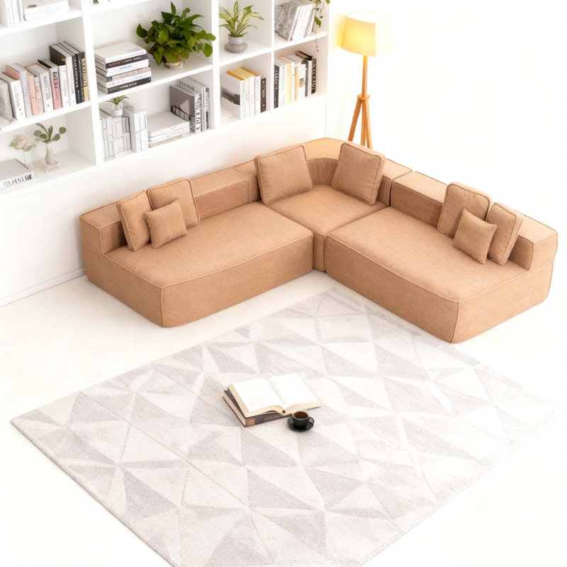 Très grand canapé modulaire multi-sièges de 181 po avec tissu Sherpa Teddy