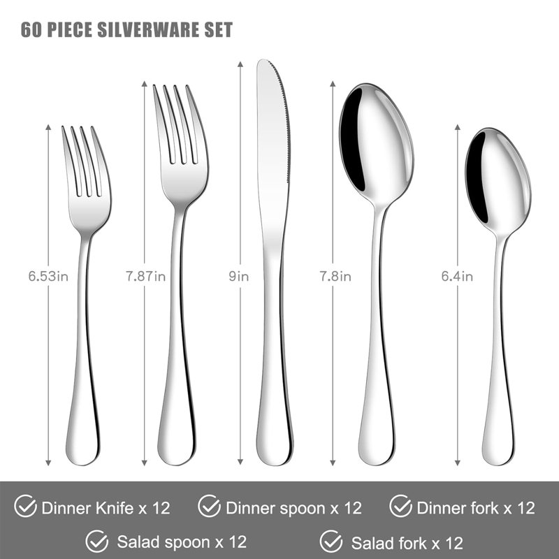 60 Pcs Flatware Cutlery Set, Dishwasher Safe