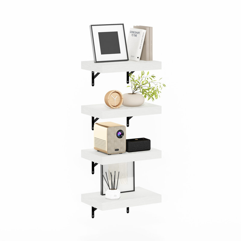 Beyhan 4 -Piece Steel Bracket Shelf, 4.19cm H x 37.01cm W x 23.8cm D, White Texture