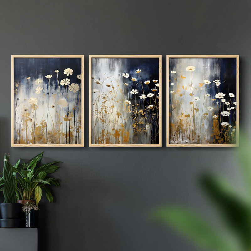 Étude florale série Cxxxi-lot de 3 estampes numériques encadrées-prêt à, Encadré naturel, H 20 po x l 16 po