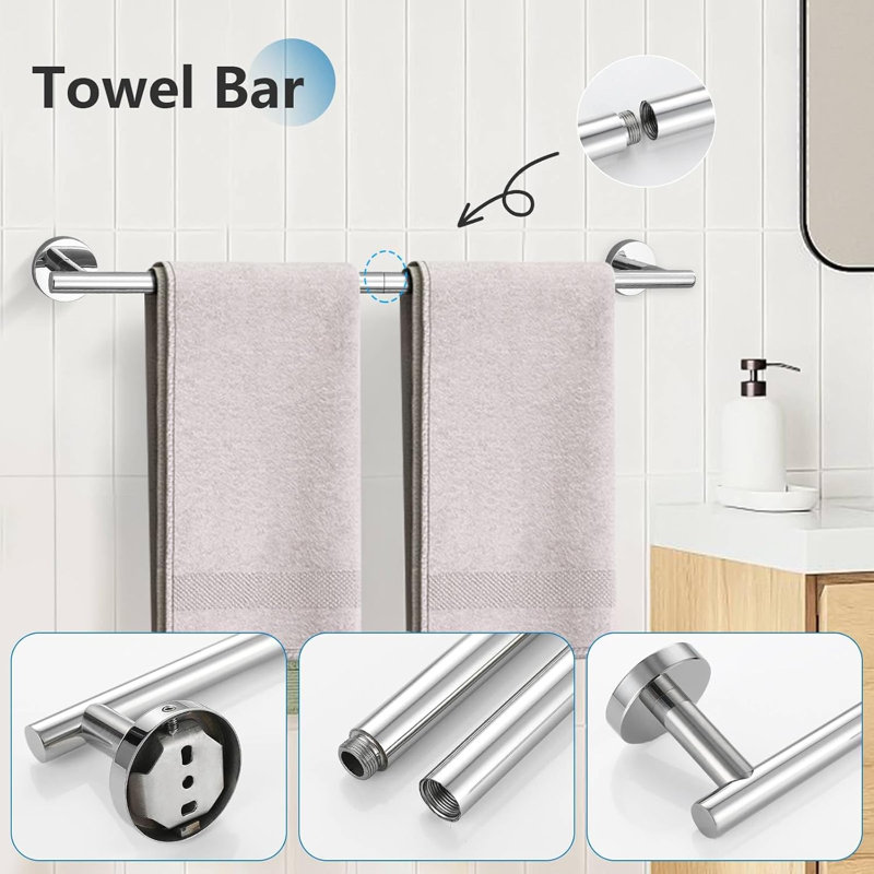 10-Piece Bathroom Hardware Set - Stainless Steel Towel Bar, Toilet Paper Holder, Towel Rings & Hooks - Wall-Mounted Durable