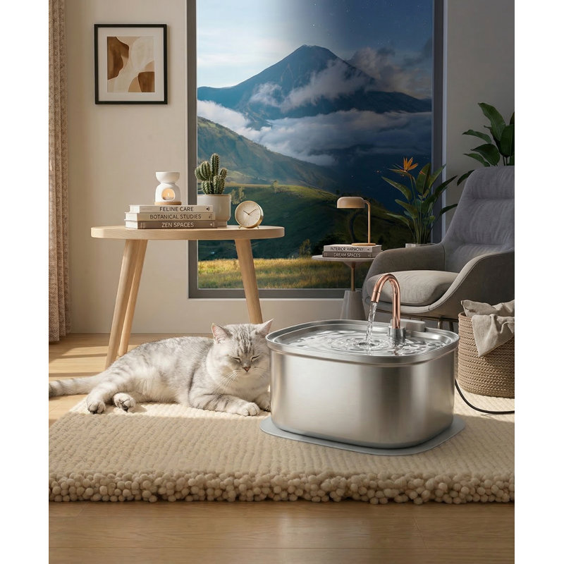Fontaine à chat en acier inoxydable, 135 oz / 4,0 L avec pompe ultra-silencieuse et système multi-filtres, va au lave-vaisselle, idéale pour plusieurs animaux de compagnie