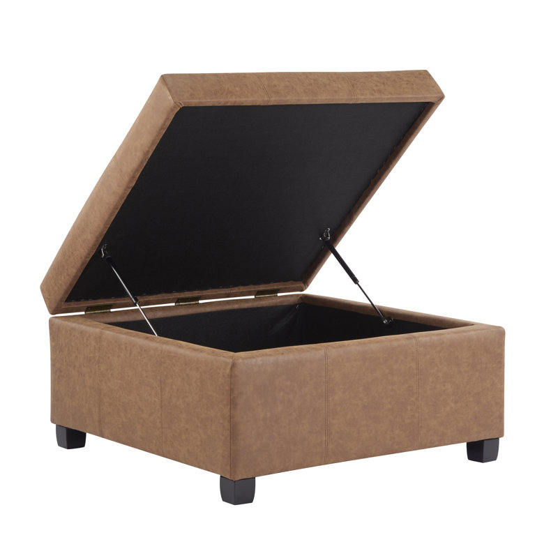 Repose-pieds carré de 35 po en similicuir brun avec repose-pieds relevable pour salon, chambre à coucher et bureau - Banc rembourré avec rangement dissimulé