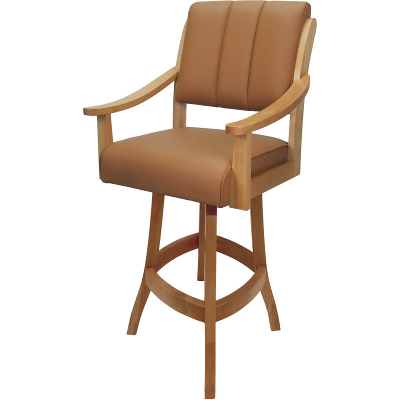 Havertown Leather Counter Solid Wood Bar Stool 26" Seat, Brown Seat/Brown Frame