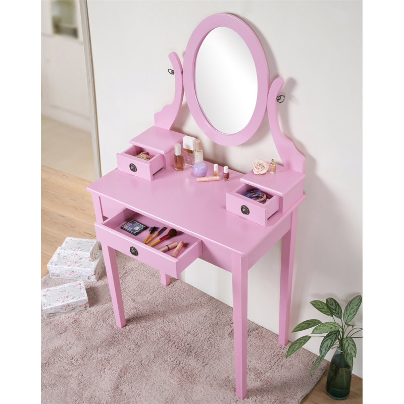 Ensemble coiffeuse et tabouret de maquillage Moniys, Rose